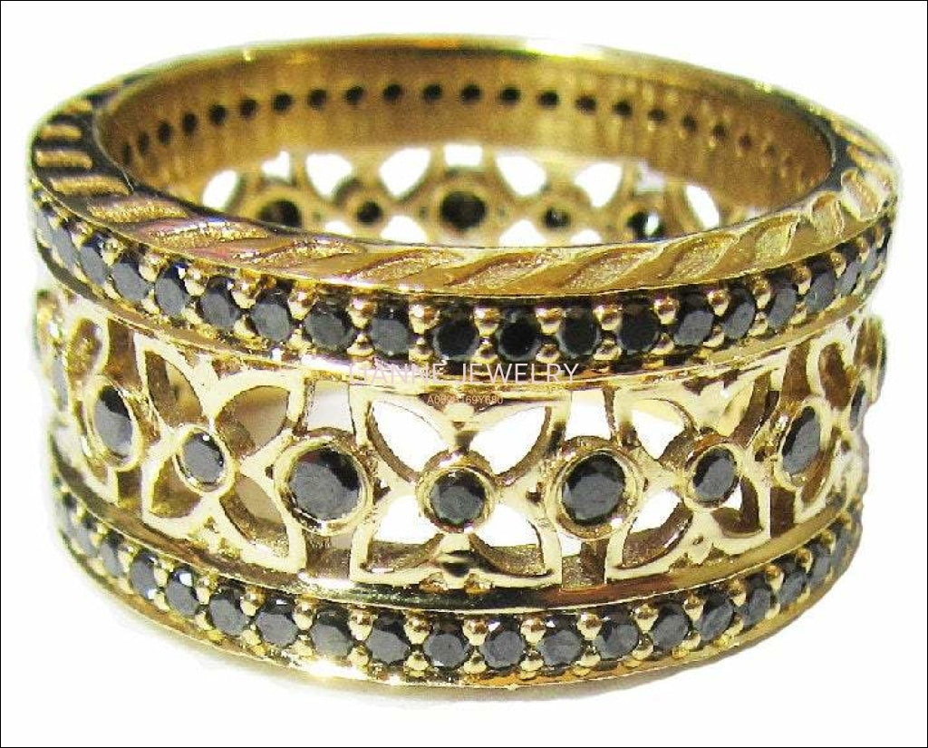 Wide Anniversary Ring Band Milgrain wedding band Wedding Gift, Eternity Ring Wide Ring 124 Black Diamonds 18K Solid gold Anniversary Gift - Lianne Jewelry