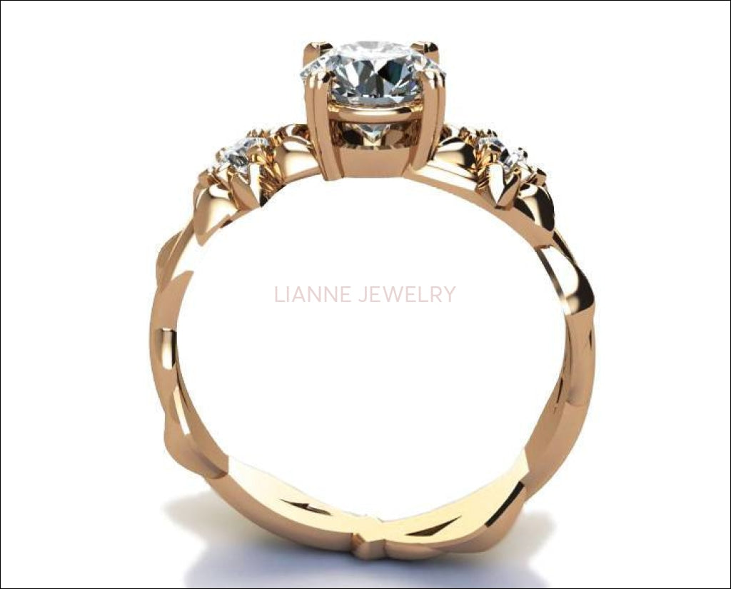 Brutalist ring Moissanite ring Art Nouveau unique engagement ring Solid Gold Flower design in Rose gold - Lianne Jewelry