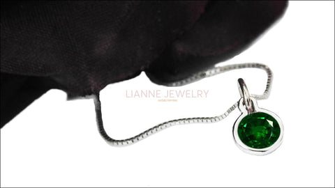 Emerald Pendant Round Pendant Green Pendant Unique Pendant Circle Pendant Fine Emerald Round Pendant 4.5mm White gold  Minimalist pendant - Lianne Jewelry
