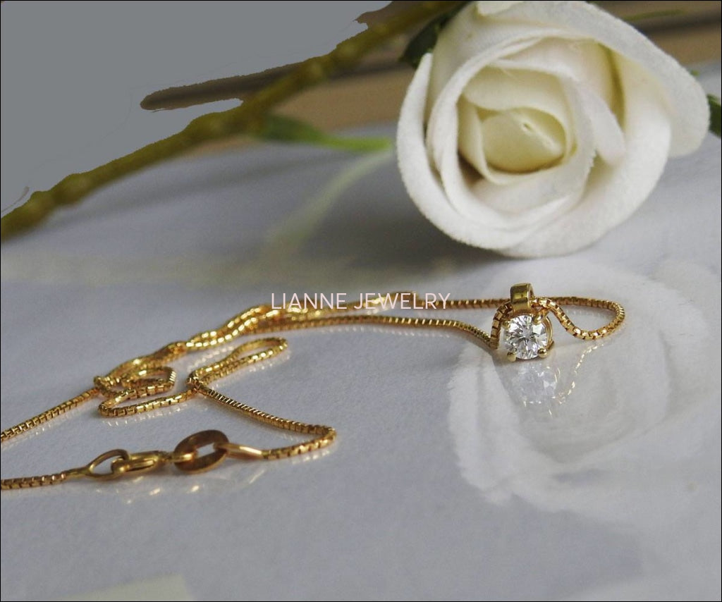 Diamond Pendant Solitaire Pendant 1/4 ct 14K Yellow gold chain included Minimalist pendant - Lianne Jewelry