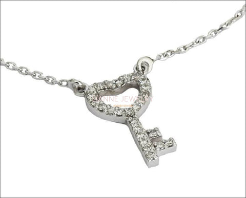 Key Pendant Necklace Diamond Pendant Key charm Gold Pendant Love pendant 14K or 18K White Yellow or Rose gold - Lianne Jewelry