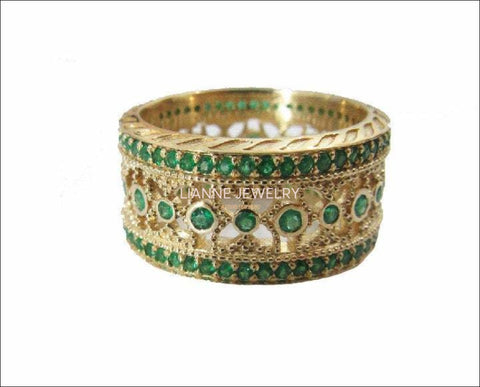 Eternity Ring Wedding Emerald Ring Edwardian Ring Anniversary Ring Wide Ring 124 stones 18K gold Anniversary Gift May Birthstone Valentines - Lianne Jewelry