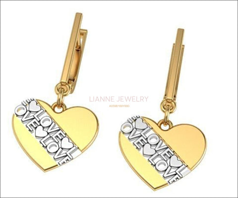 Two Tone Heart Leverback Love Earrings Back to school Forever Earrings Friendship Earrings Lover Earrings in 14K - Lianne Jewelry