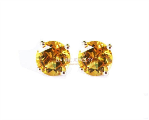 Topaz Stud Earrings Yellow Earrings Yellow Studs bridesmaid Gift Stud Earrings 7mm Yellow or White Gold Love Gift Birthday Gift - Lianne Jewelry