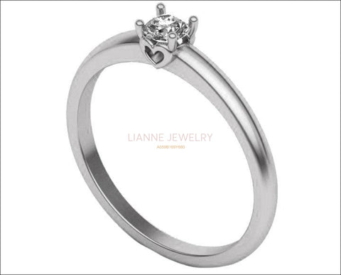 Heart Solitaire Thin Engagement Ring, Unique Engagement Ring, Silver Ring, Solitaire Heart Ring, Thin Ring, Solitaire Filigree Ring - Lianne Jewelry