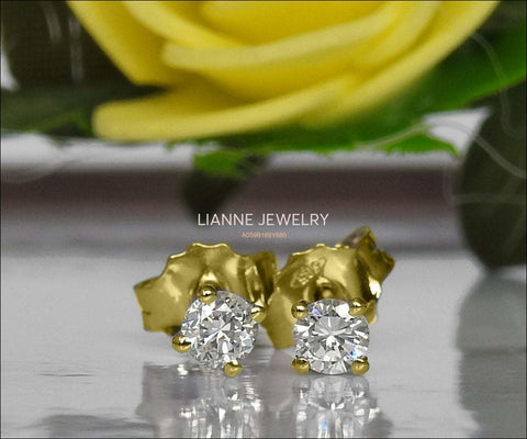 14K Gold Studs, Girl Earrings, Small Stud Earrings, White Sapphire Studs, Christmas Gift - Lianne Jewelry