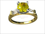 3 Stone Yellow Stone Ring Tapered Baguettes 14K Yellow Gold Yellow Lab Sapphire Engagement Ring - Lianne Jewelry
