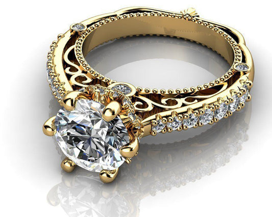 2.5 CT Gold Solitaire Filigree 18K Unique Diamond Engagement Ring