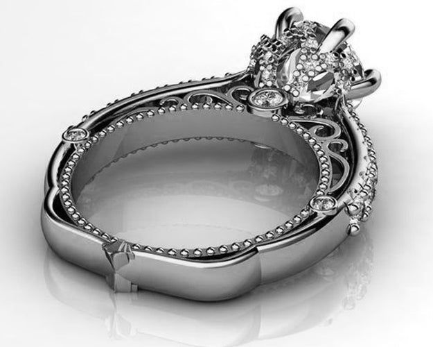 2.5 CT 18K White Gold Cathedral Filigree Diamond Engagement Ring