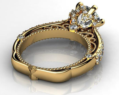 2.5 CT Gold Solitaire Filigree 18K Unique Diamond Engagement Ring