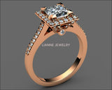 18K Square Ring, Diamond Engagement, White Gold, Gothic Ring - Lianne Jewelry