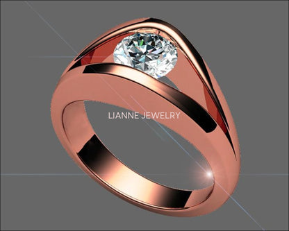 18K Solitaire Diamond Engagement ring, Split shank White Gold Unique Ring - Lianne Jewelry