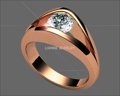 Solitaire 18K Solid White gold Split shank Diamond Engagement Ring - Lianne Jewelry