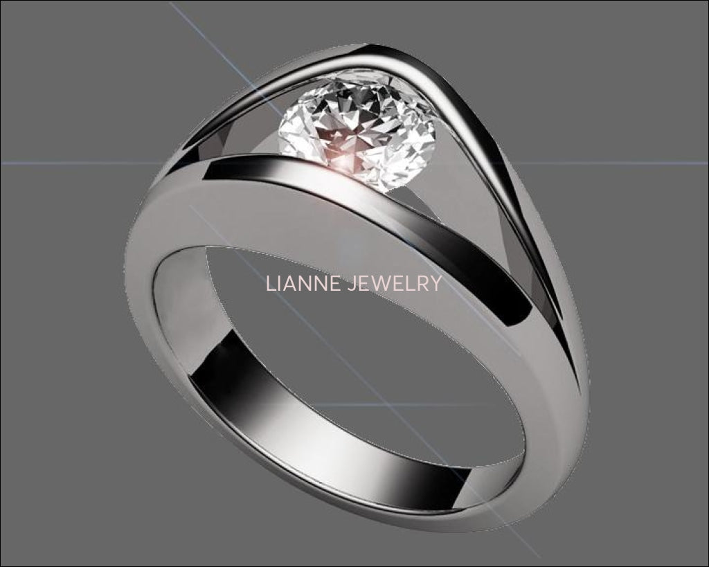 18K White Moissanite Solitaire Split shank Engagment Ring - Lianne Jewelry