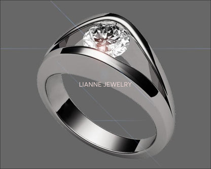 Solitaire 18K Solid White gold Split shank Diamond Engagement Ring - Lianne Jewelry