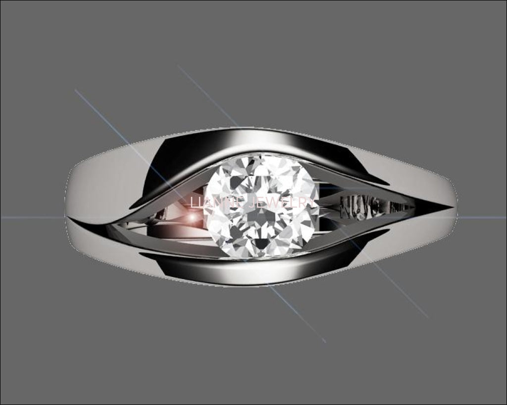 Solitaire 18K Solid White gold Split shank Diamond Engagement Ring - Lianne Jewelry