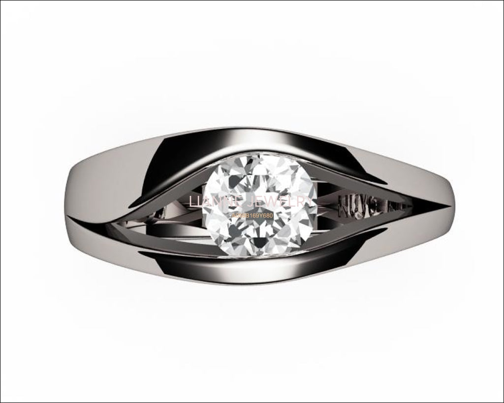 18K Solitaire Diamond Engagement ring, Split shank White Gold Unique Ring - Lianne Jewelry