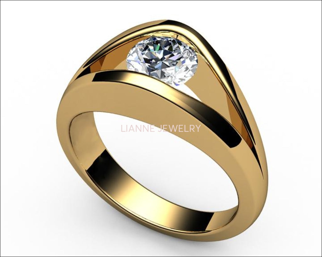 18K Solitaire Diamond Engagement ring, Split shank White Gold Unique Ring - Lianne Jewelry