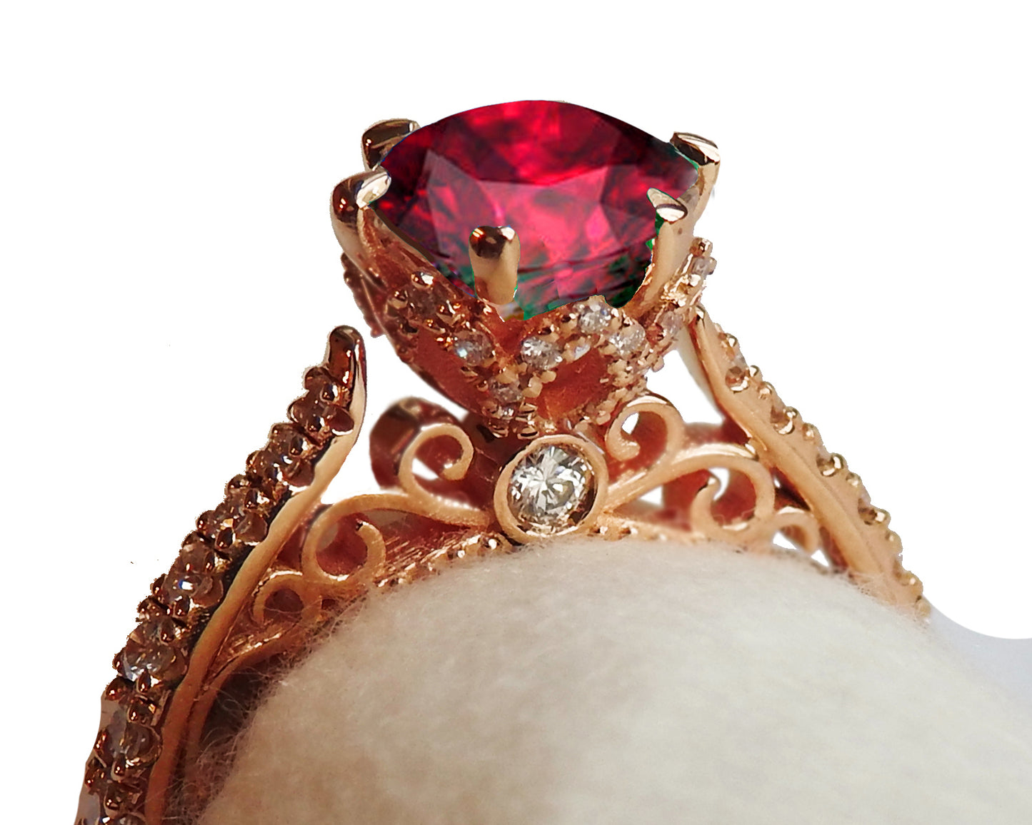 18K Rose Gold Ruby Filigree Vintage style Engagement Ring