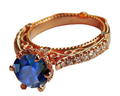 18K Gold Sapphire Vintage Engagement Ring