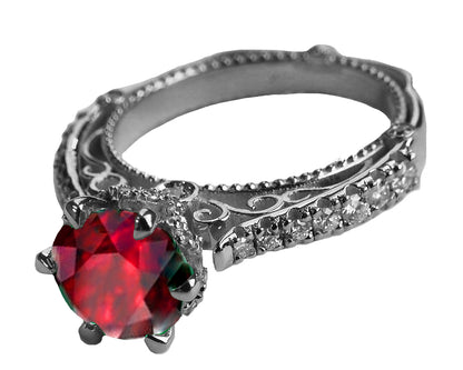 18K Rose Gold Ruby Filigree Vintage style Engagement Ring