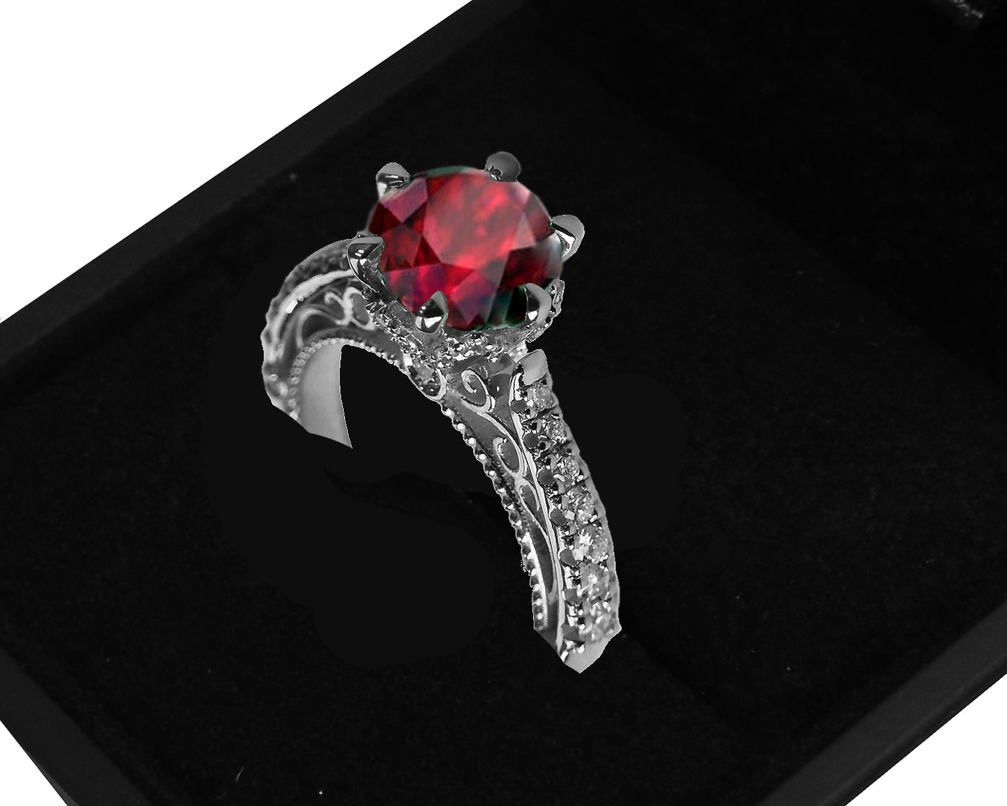 18K Rose Gold Ruby Filigree Vintage style Engagement Ring