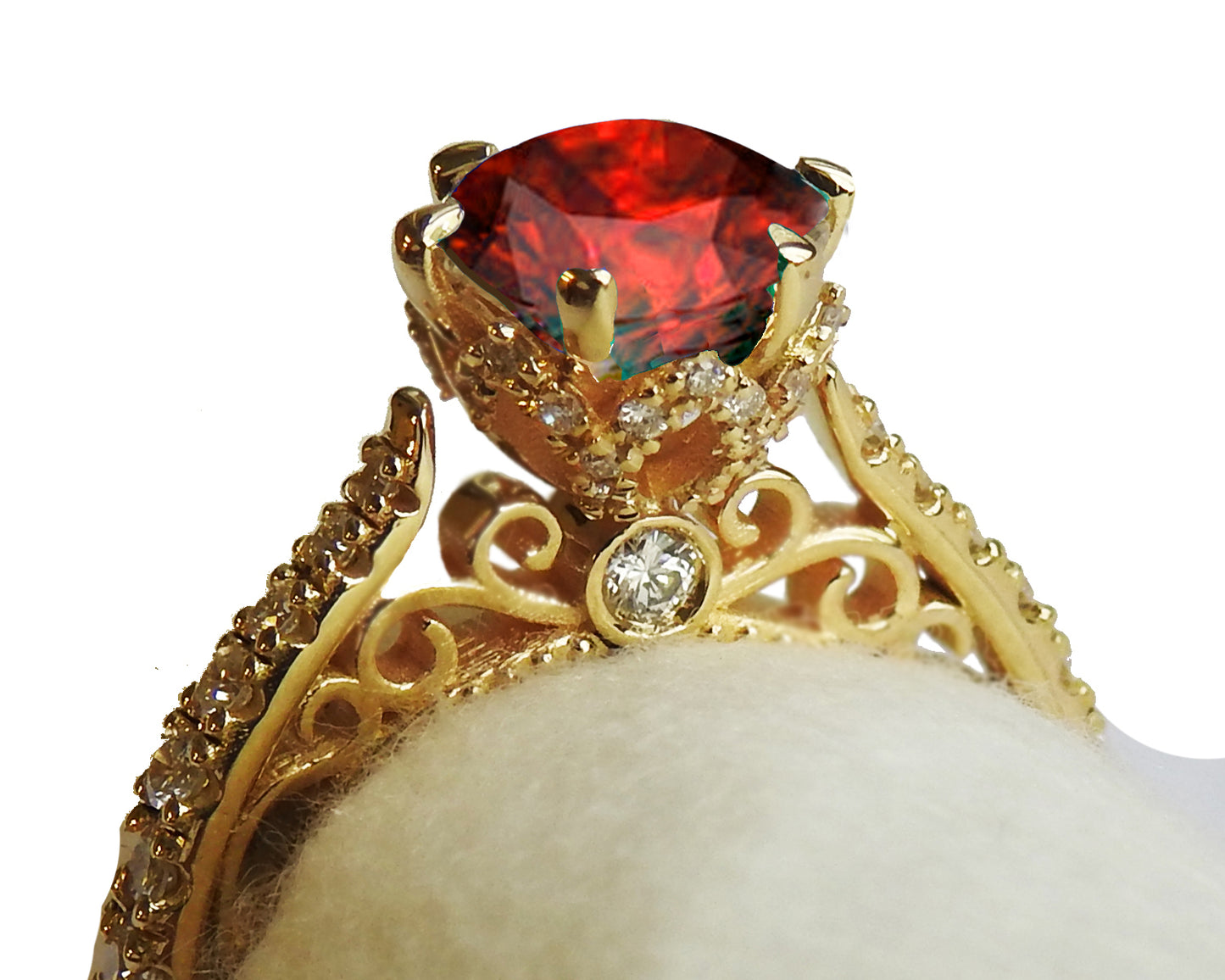 18K Rose Gold Ruby Filigree Vintage style Engagement Ring