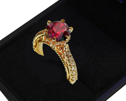 18K Rose Gold Ruby Filigree Vintage style Engagement Ring