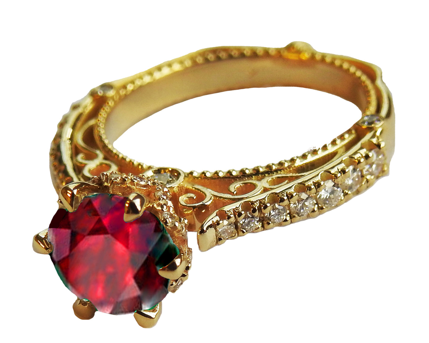 18K Gold Ruby Antique Style Cathedral Ring