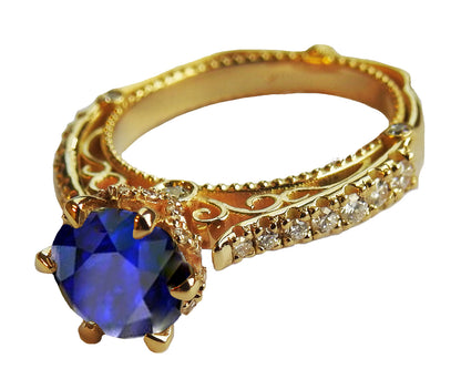 18K Gold Sapphire Vintage Engagement Ring