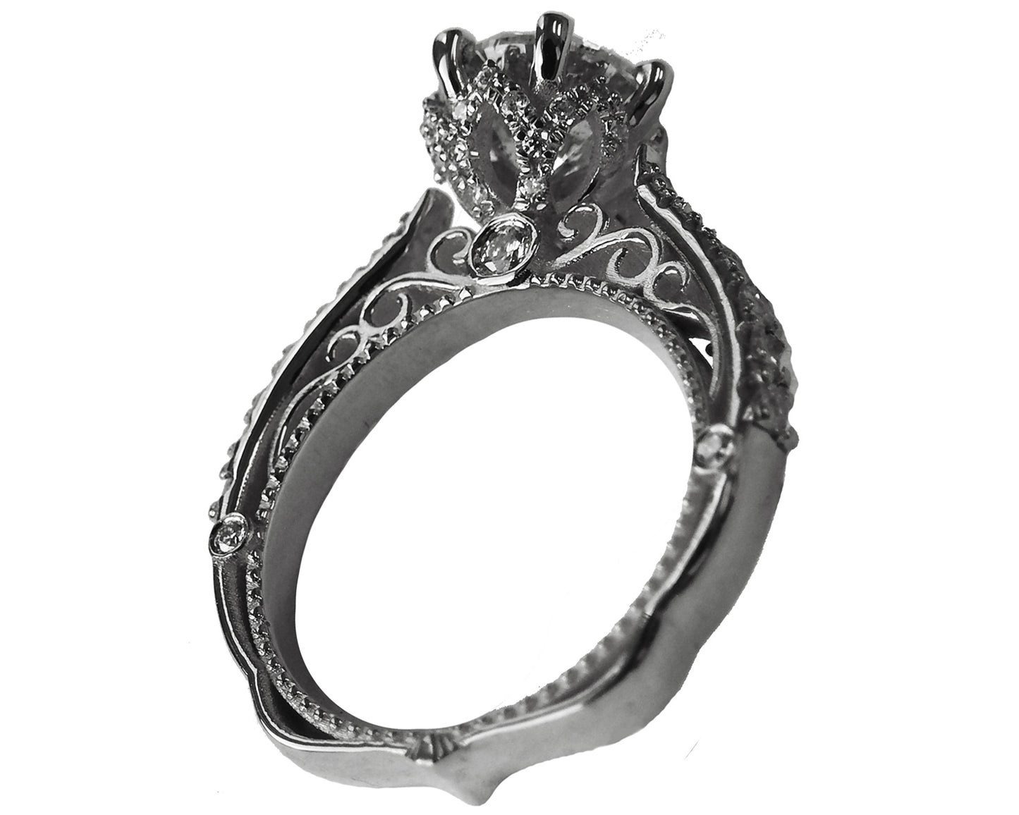 2.5 CT 18K White Gold Cathedral Filigree Diamond Engagement Ring