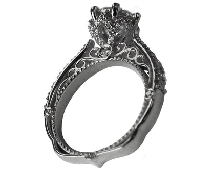 2.5 CT 18K White Gold Cathedral Filigree Diamond Engagement Ring