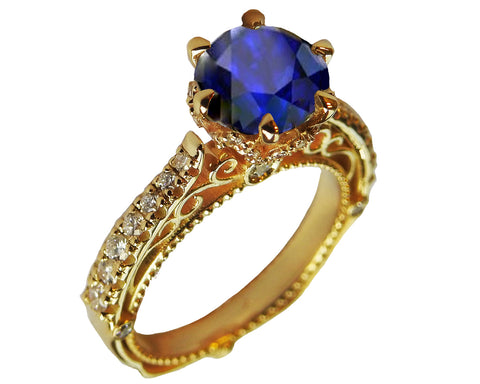 18K Gold Sapphire Vintage Engagement Ring
