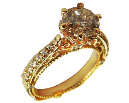 2.5 CT Gold Solitaire Filigree 18K Unique Diamond Engagement Ring