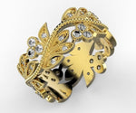 18K Gold Filigree Band with Diamonds on the Leaves