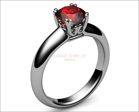 Ruby Ring Solitaire ring Gold ring Ruby Ring Engagement Ring Solitaire Ring 18K White gold July Birthstone - Lianne Jewelry