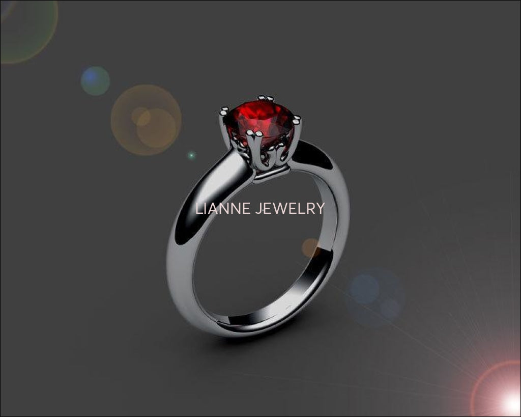 Ruby Ring Solitaire ring Gold ring Ruby Ring Engagement Ring Solitaire Ring 18K White gold July Birthstone - Lianne Jewelry