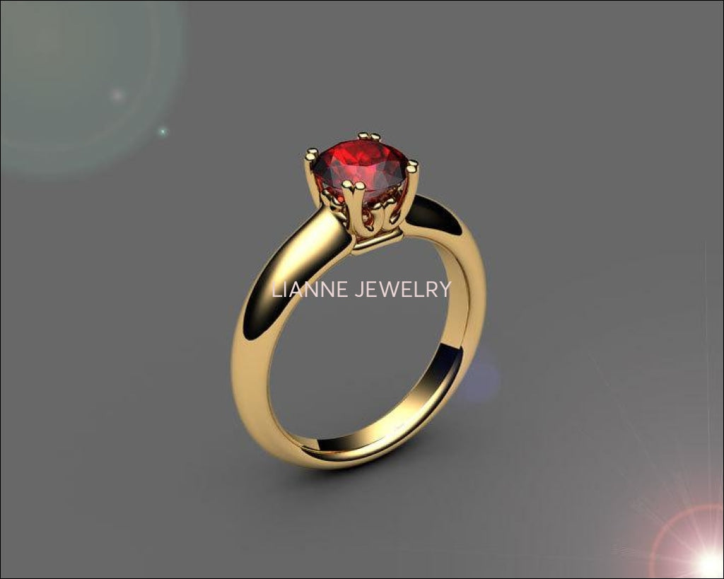 Gold Ring Ruby Ring Engagement Ring Solitaire Ring 18K Yellow gold July Birthstone - Lianne Jewelry