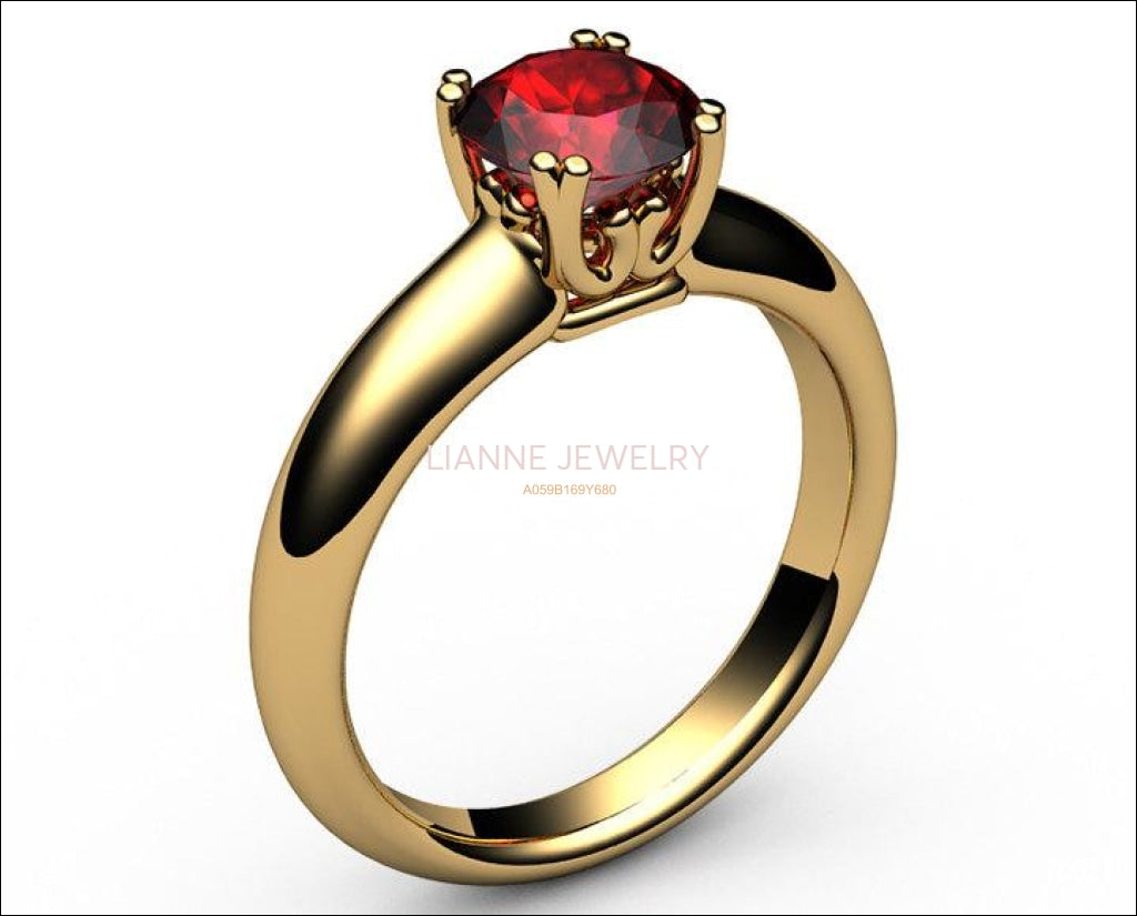 Gold Ring Ruby Ring Engagement Ring Solitaire Ring 18K Yellow gold July Birthstone - Lianne Jewelry