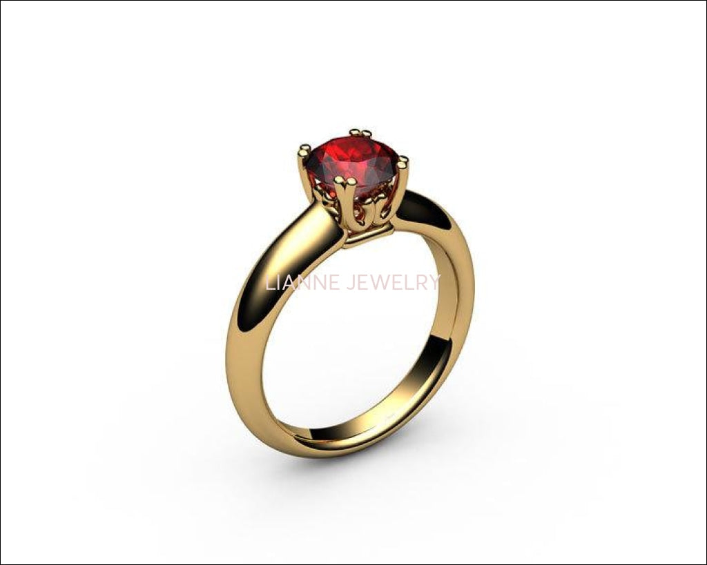 Gold Ring Ruby Ring Engagement Ring Solitaire Ring 18K Yellow gold July Birthstone - Lianne Jewelry