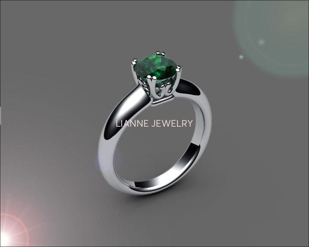 Chatham Emerald Ring, May Birthstone Ring, Green Emerald Ring, Unique Wedding Band Women, Emerald Solitaire Ring Gold, Green Engagement Ring - Lianne Jewelry