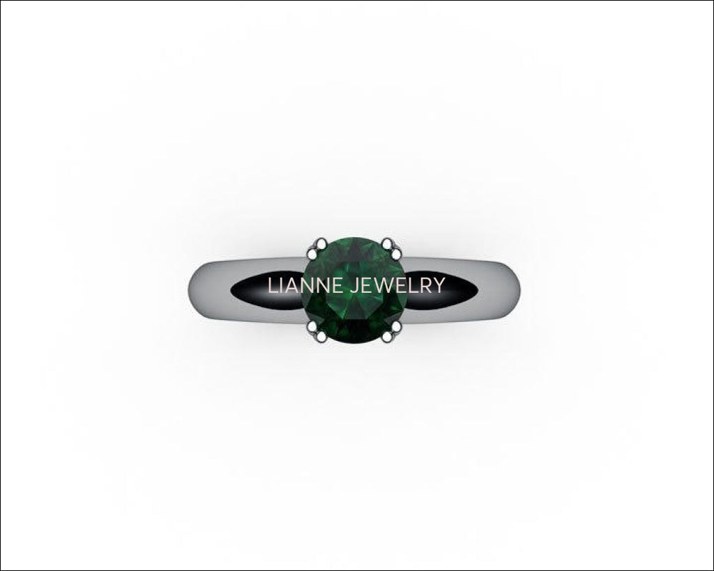 Emerald Ring, Solitaire Ring, Engagement Ring, 14K White gold, May Birthstone - Lianne Jewelry