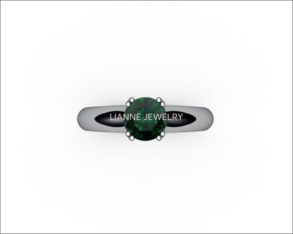 Emerald Ring, Solitaire Ring, Engagement Ring, 14K White gold, May Birthstone - Lianne Jewelry