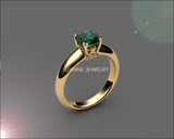 14K Emerald Engagement Ring, Solitaire Ring, Filigree Ring, Double prongs - Lianne Jewelry