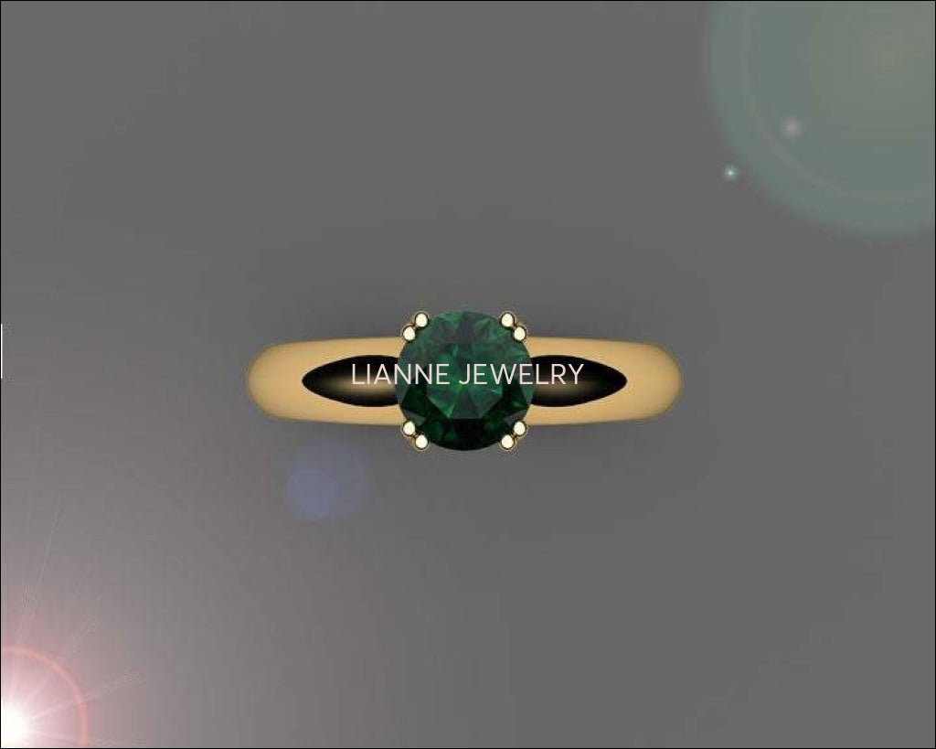 Chatham Emerald Ring Solitaire Engagement Ring Solitaire Ring 14K or 18K Yellow gold May Birthstone - Lianne Jewelry