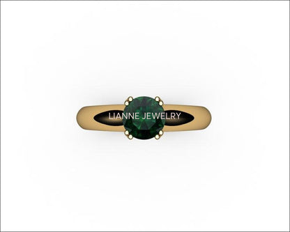 14K Emerald Engagement Ring, Solitaire Ring, Filigree Ring, Double prongs - Lianne Jewelry