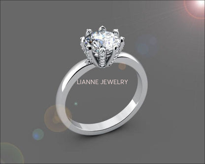 8 prongs Diamond ring Solitaire Engagement Ring Solitaire Ring 18K gold Ring White Gold ring Jewelry - Lianne Jewelry