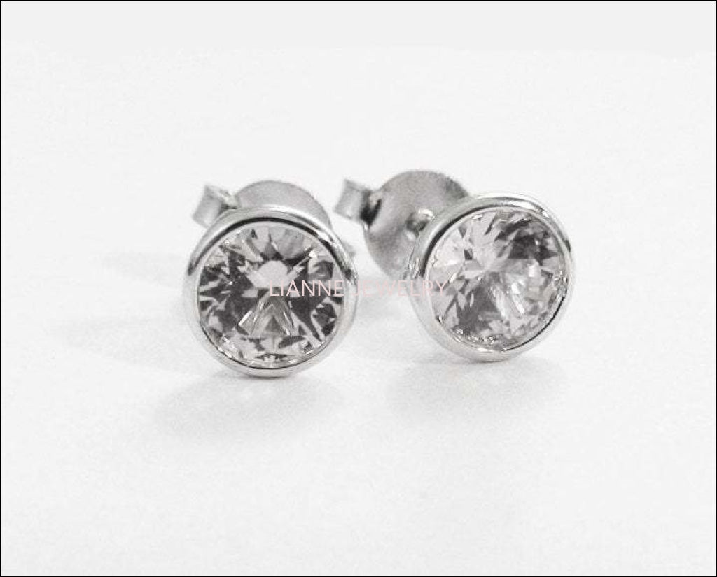 Gold Earrings Stud Earrings 18K White Gold Natural White Sapphire Earrings Earrings 0.54 carat Round Brilliant cut - Lianne Jewelry