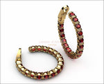 Gold Earrings Huge Hoop Earrings Ruby 18K Yellow Gold or 18K White Gold 19.50 Grams 1.1/8 " Inches Anniversary - Lianne Jewelry