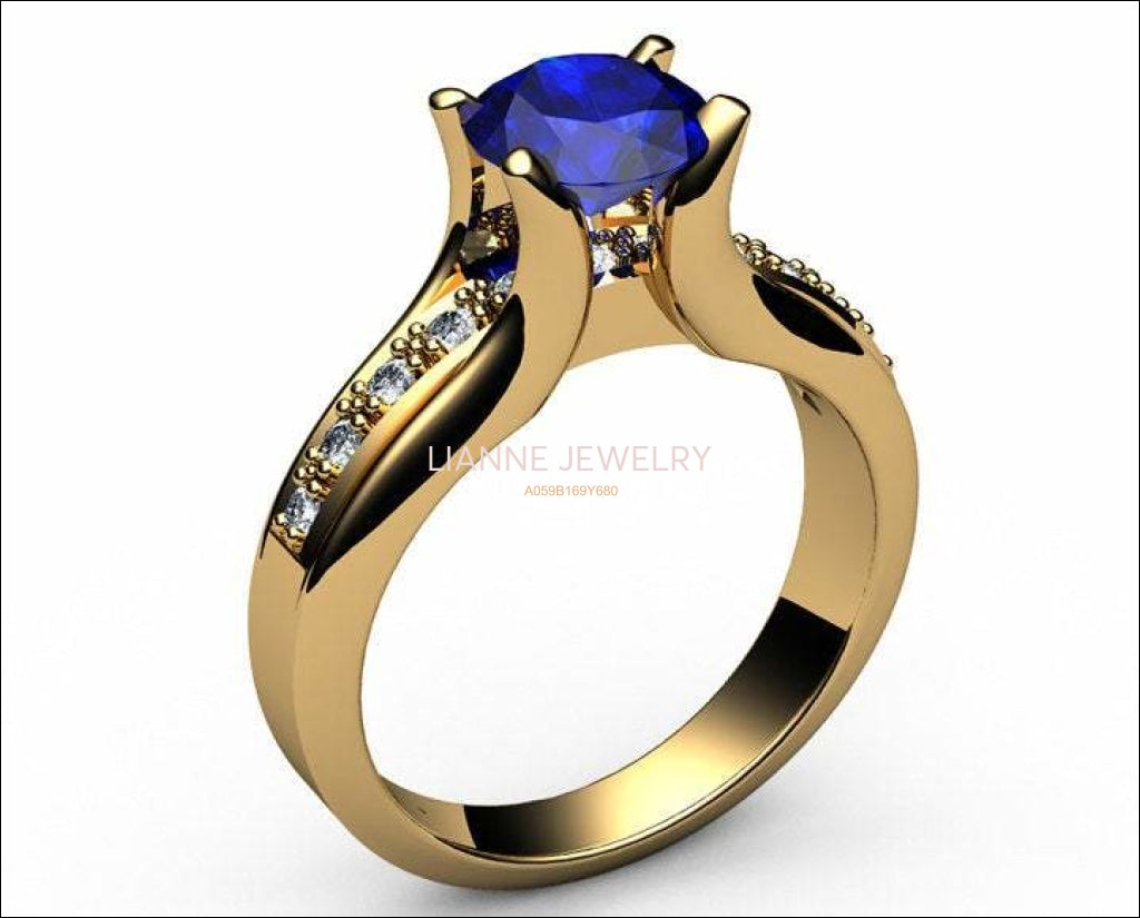 Gold ring Sapphire Engagement Ring 18K Yellow Gold Tension Ring - Lianne Jewelry